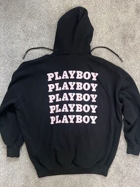 PLAYBOY Black Hoodie with Pink Stacked Logo